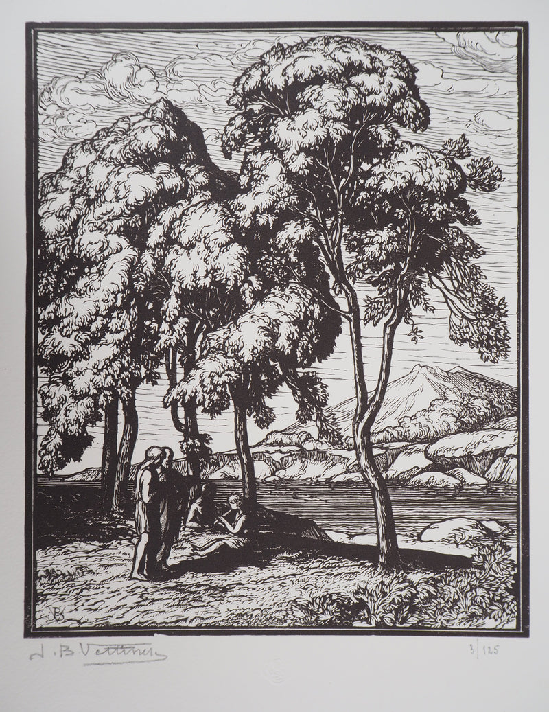 Jean-Baptiste VETTINER : Les philosophes, 1921 - Gravure sur bois (détail)
