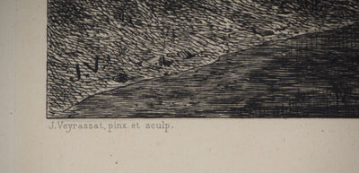 Jules-Jacques VEYRASSAT : Le bac - Gravure (détail)