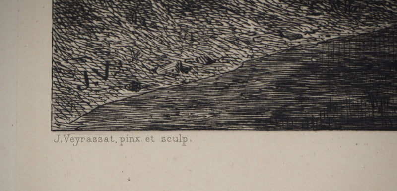 Jules-Jacques VEYRASSAT : Le bac - Gravure (détail)