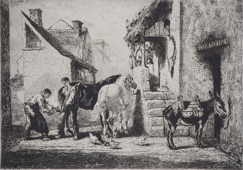 Jules-Jacques VEYRASSAT : Un maréchal à Moret - Gravure