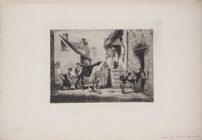 Jules-Jacques VEYRASSAT : Un maréchal à Moret - Gravure (détail)