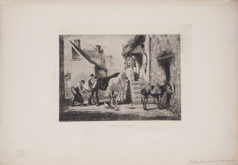 Jules-Jacques VEYRASSAT : Un maréchal à Moret - Gravure (détail)