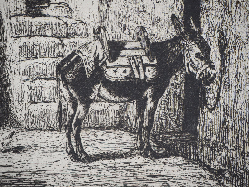 Jules-Jacques VEYRASSAT : Un maréchal à Moret - Gravure (détail)