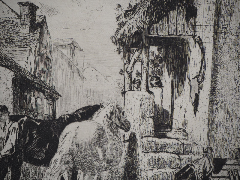 Jules-Jacques VEYRASSAT : Un maréchal à Moret - Gravure (détail)