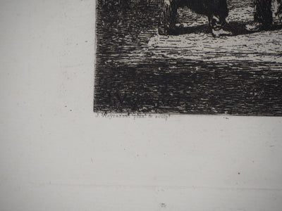 Jules-Jacques VEYRASSAT : Un maréchal à Moret - Gravure (détail)