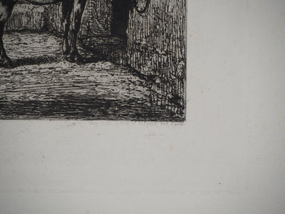 Jules-Jacques VEYRASSAT : Un maréchal à Moret - Gravure (détail)