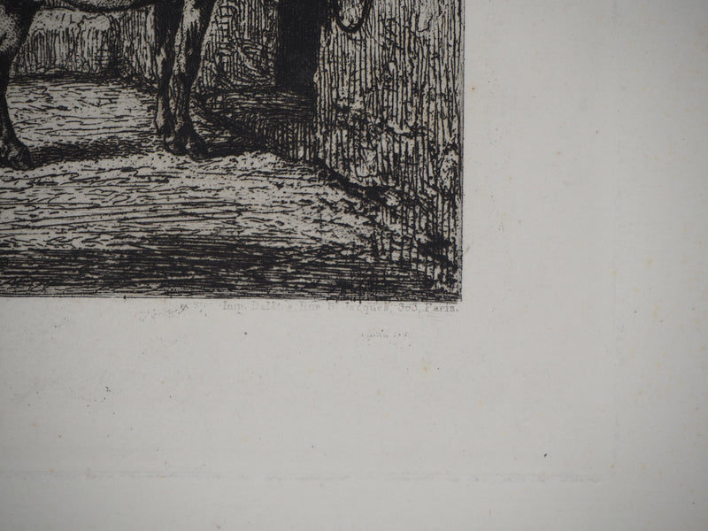 Jules-Jacques VEYRASSAT : Un maréchal à Moret - Gravure (détail)