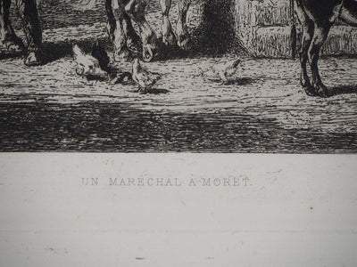 Jules-Jacques VEYRASSAT : Un maréchal à Moret - Gravure (détail)