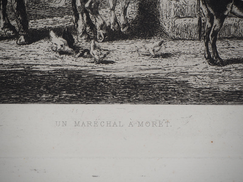 Jules-Jacques VEYRASSAT : Un maréchal à Moret - Gravure (détail)