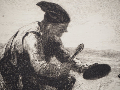 Jules-Jacques VEYRASSAT : Le père Malice - Gravure (détail)