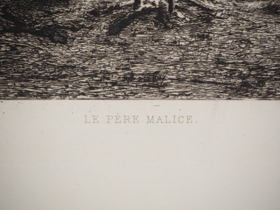 Jules-Jacques VEYRASSAT : Le père Malice - Gravure (détail)