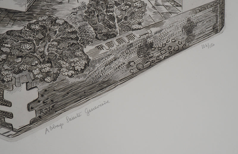 Roger VIEILLARD : Paris : Abbaye Sainte-Geneviève - Gravure (détail)