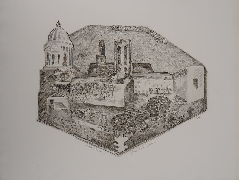 Roger VIEILLARD : Paris : Abbaye Sainte-Geneviève - Gravure (détail)