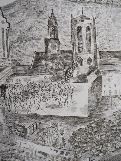 Roger VIEILLARD : Paris : Abbaye Sainte-Geneviève - Gravure (détail)