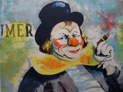 Victor VIKO : Le Clown au cigare - Lithographie (détail)