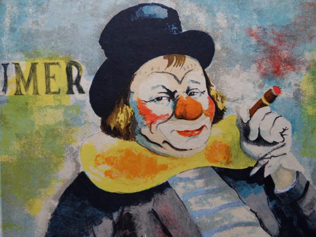 Victor VIKO : Le Clown au cigare - Lithographie (détail)