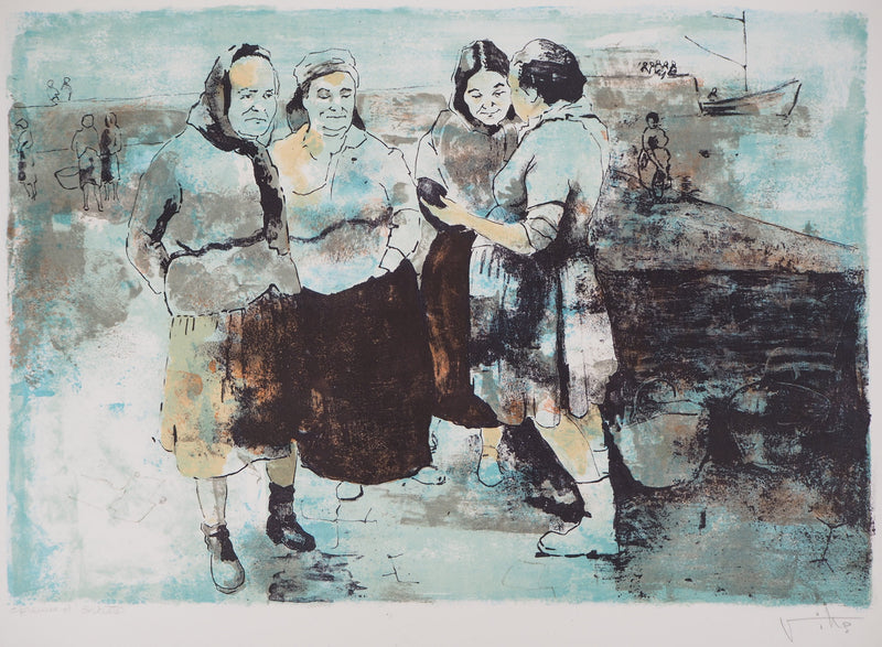Victor VIKO : Discussion sur le port - Lithographie
