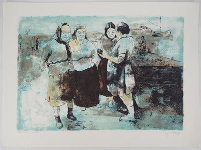 Victor VIKO : Discussion sur le port - Lithographie (détail)