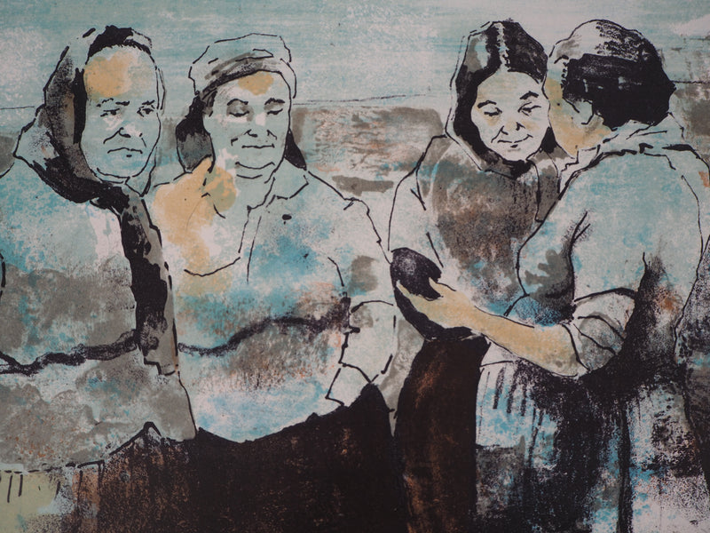 Victor VIKO : Discussion sur le port - Lithographie (détail)