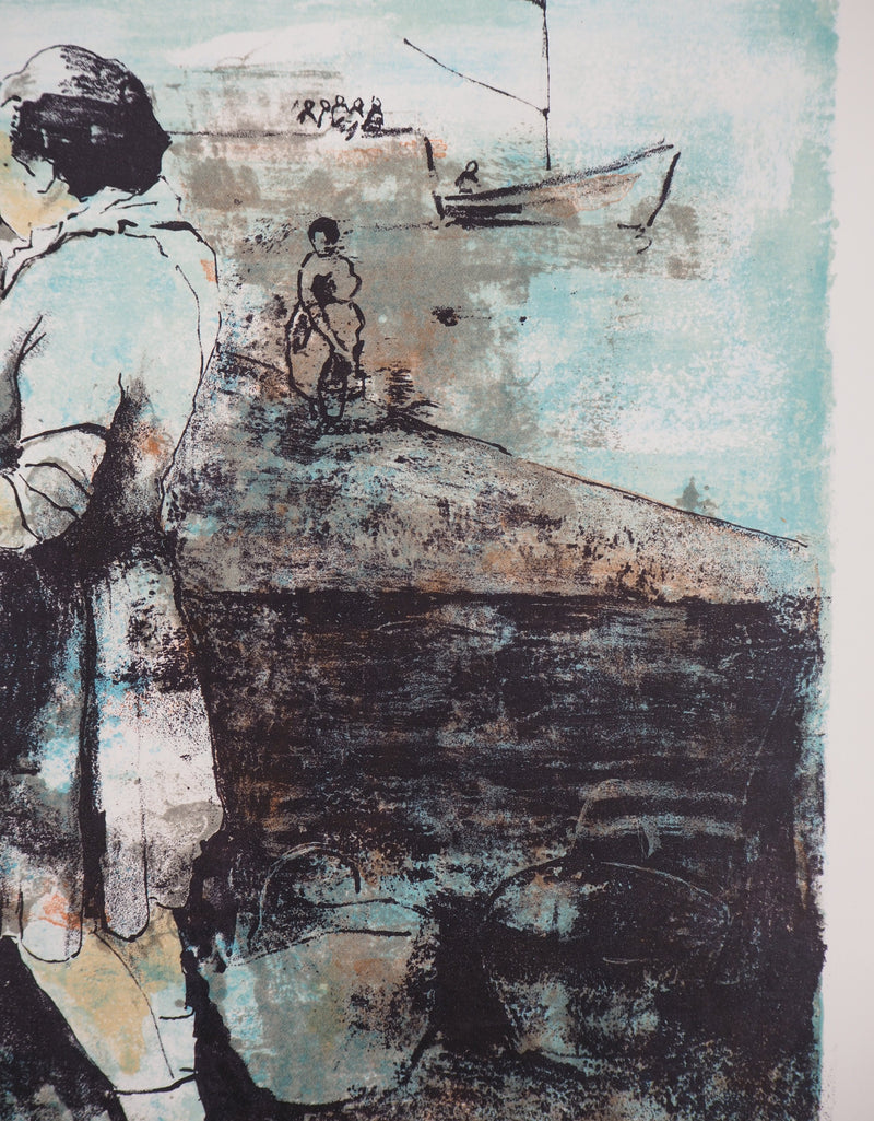 Victor VIKO : Discussion sur le port - Lithographie (détail)