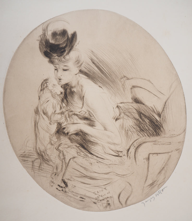 Jacques VILLON : La Dame au Chien, 1905 - Gravure (détail)