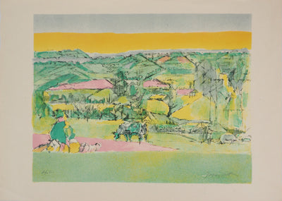 Jacques VILLON : Scène pastorale - Lithographie (détail)