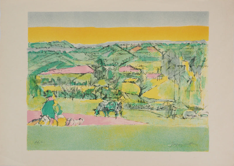 Jacques VILLON : Scène pastorale - Lithographie (détail)