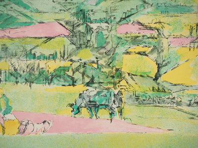 Jacques VILLON : Scène pastorale - Lithographie (détail)