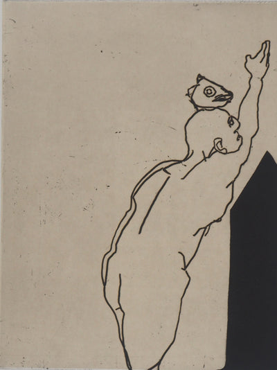 François VINCENT : Homme et tête de poisson, 1993 - Gravure
