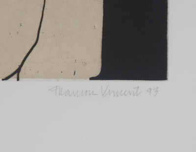 François VINCENT : Homme et tête de poisson, 1993 - Gravure (détail)