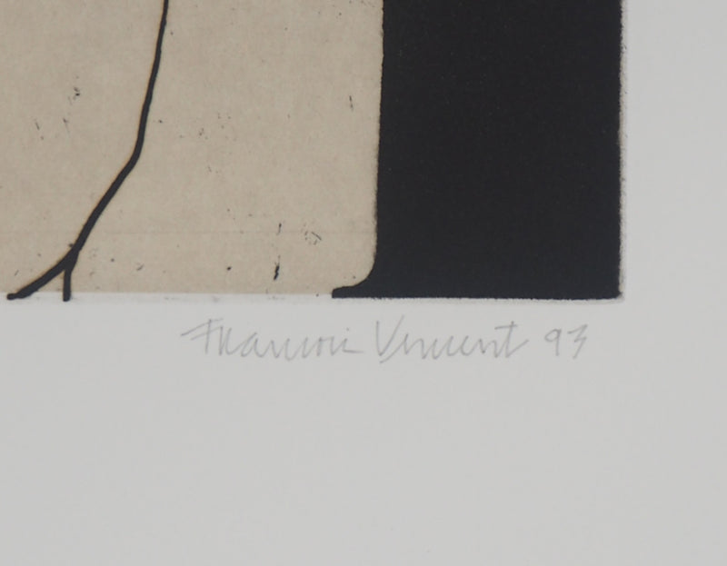 François VINCENT : Homme et tête de poisson, 1993 - Gravure (détail)