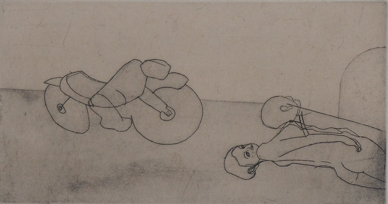 François VINCENT : Le motard et le modèle, 1995 - Gravure