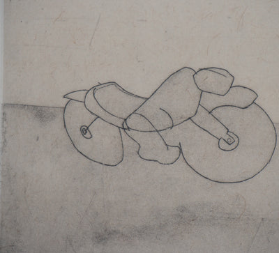 François VINCENT : Le motard et le modèle, 1995 - Gravure (détail)