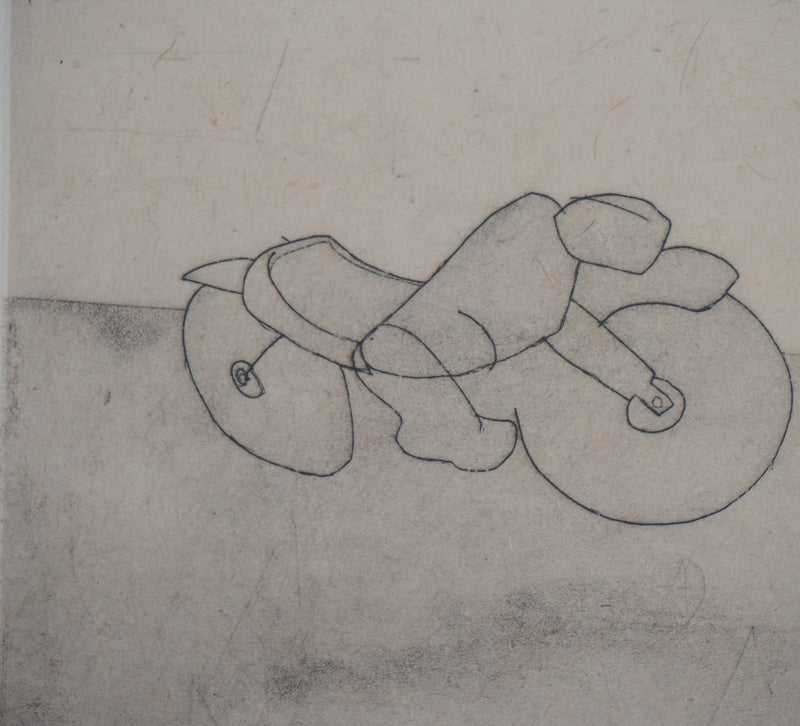 François VINCENT : Le motard et le modèle, 1995 - Gravure (détail)