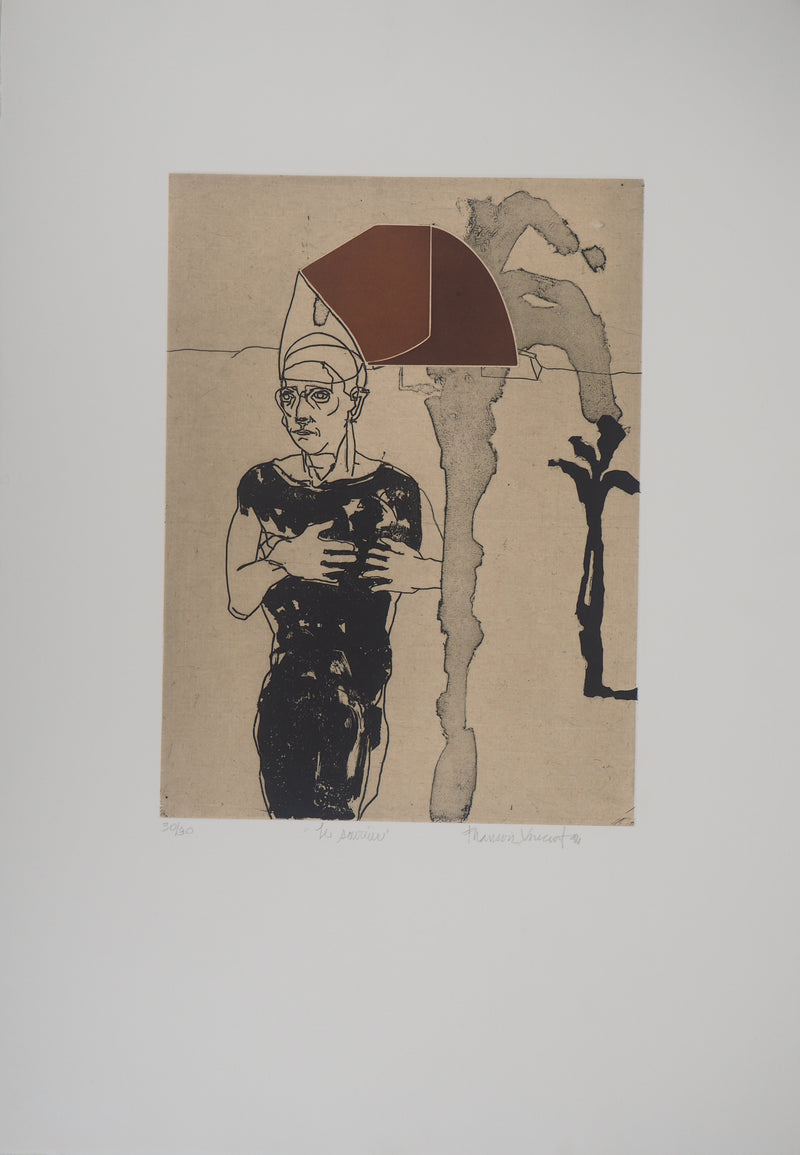 François VINCENT : Le sourcier, 1994  - Gravure (détail)