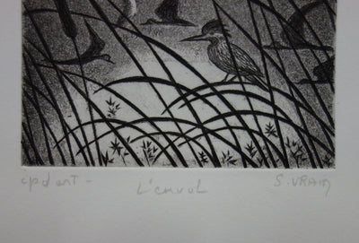 Simone VRAIN : L'envol - Gravure (détail)