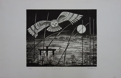 Simone VRAIN : Lune d'automne - Gravure (détail)