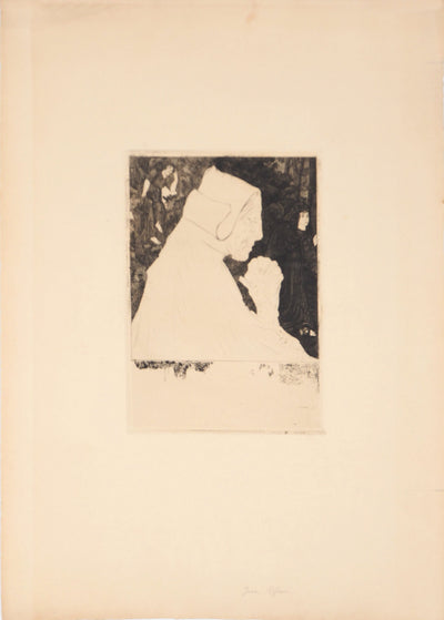Jean VYBOUD : Bretonne en prière - Gravure (détail)