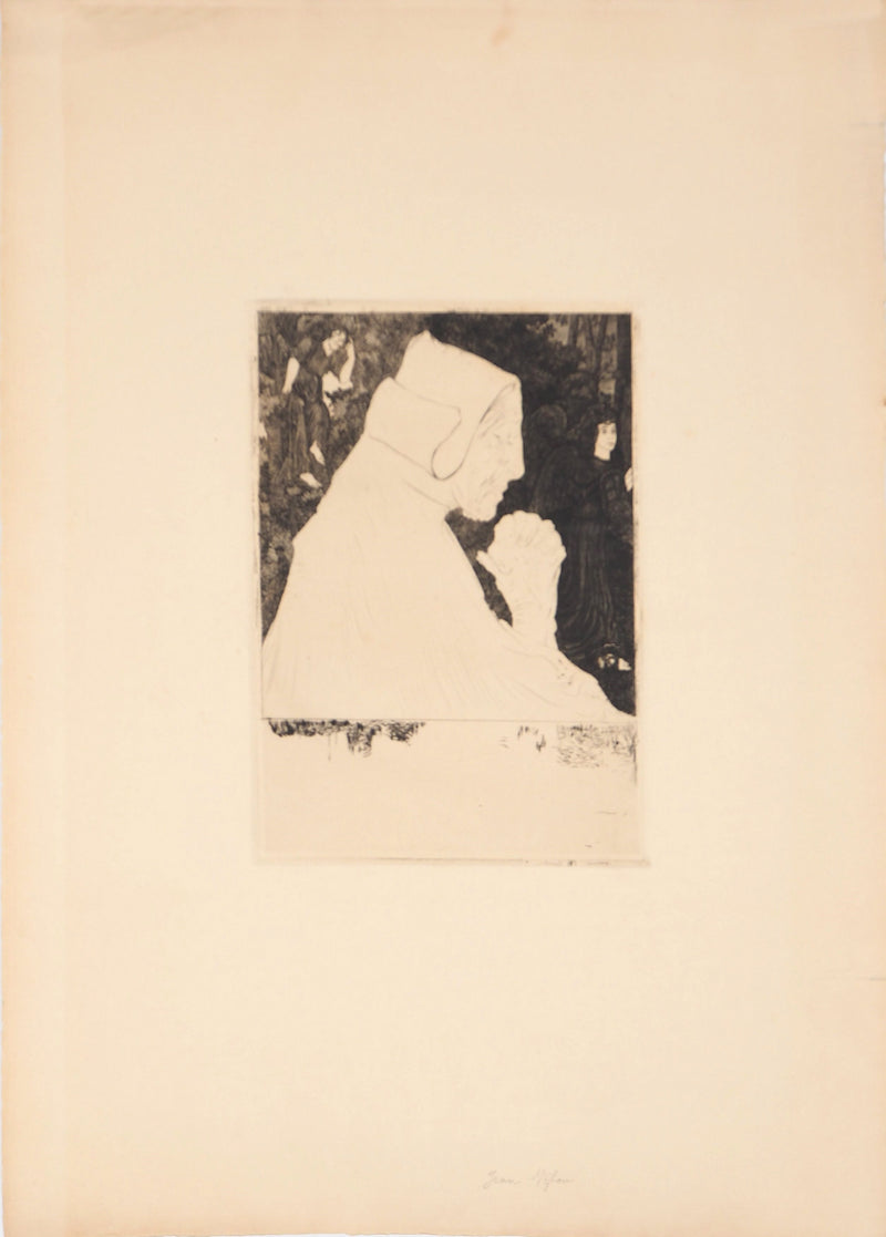 Jean VYBOUD : Bretonne en prière - Gravure (détail)