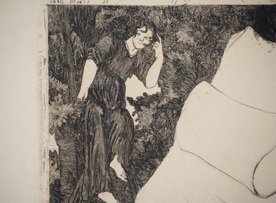 Jean VYBOUD : Bretonne en prière - Gravure (détail)
