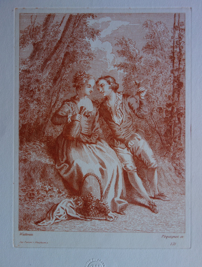 Antoine WATTEAU : Scène champêtre en forêt - Gravure