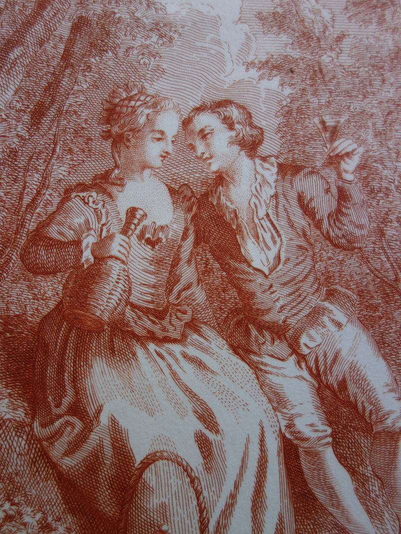 Antoine WATTEAU : Scène champêtre en forêt - Gravure (détail)