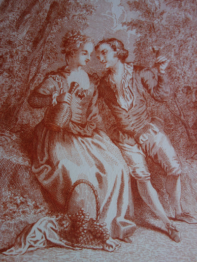 Antoine WATTEAU : Scène champêtre en forêt - Gravure (détail)
