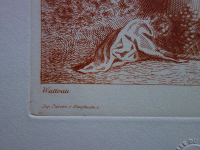 Antoine WATTEAU : Scène champêtre en forêt - Gravure (détail)