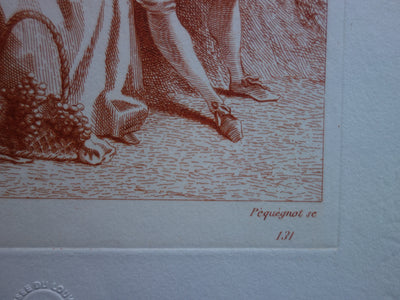 Antoine WATTEAU : Scène champêtre en forêt - Gravure (détail)
