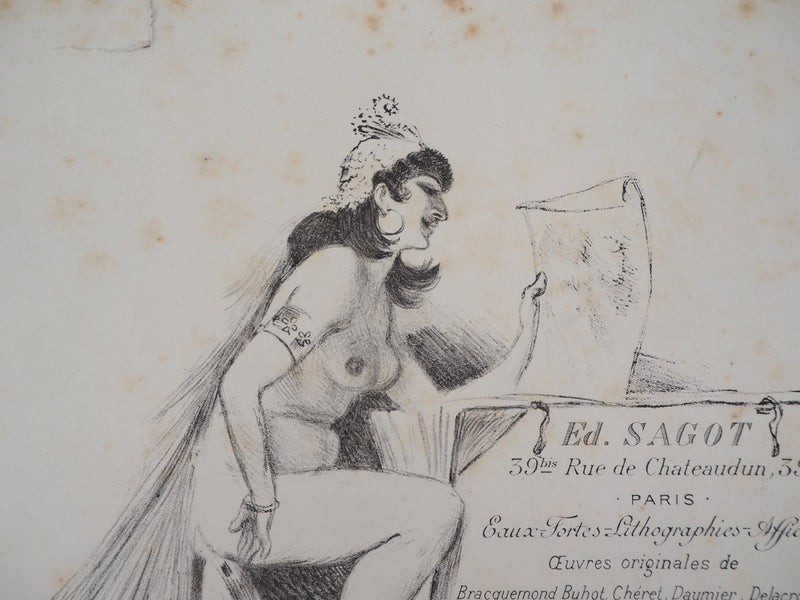 Adolphe WILLETTE : La muse des éditions Sagot - Lithographie (détail)