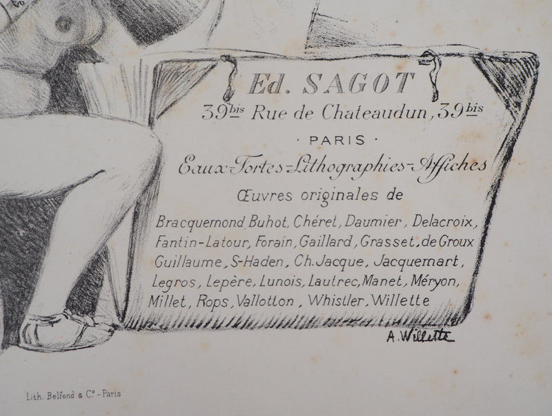 Adolphe WILLETTE : La muse des éditions Sagot - Lithographie (détail)