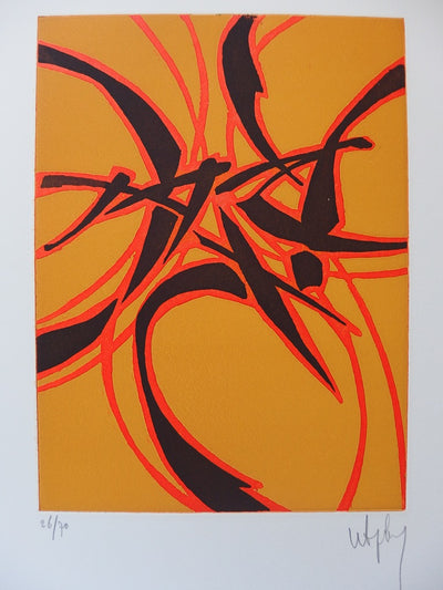 Robert WOGENSKY : Éclairs oranges et noirs - Lithographie