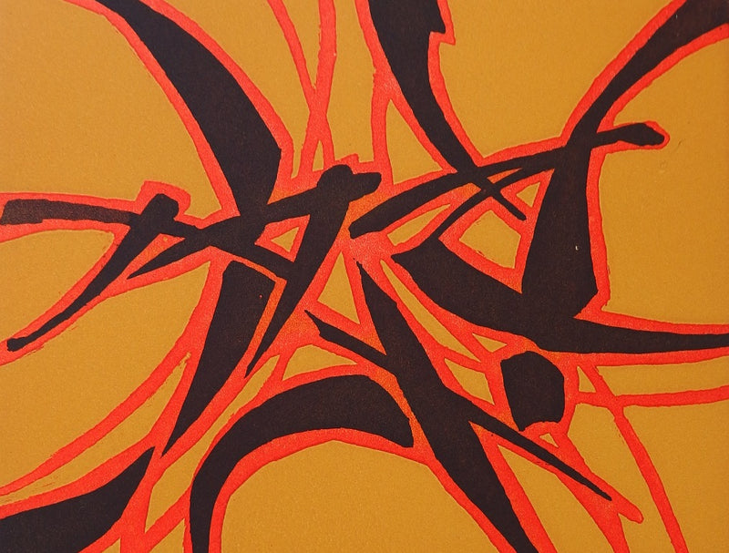 Robert WOGENSKY : Éclairs oranges et noirs - Lithographie (détail)
