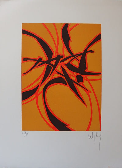 Robert WOGENSKY : Éclairs oranges et noirs - Lithographie (détail)